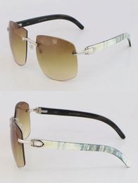 Genuine Natural Buffalo horn White inside Black Rimless Sunglasses glasses men famous Glasses Frame Size 6218140mm Fashion Acces9630163