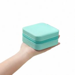 solid Color Jewelry Organizer Leather Square Small Round Box Ring Earrings Portable Travel Jewelry Storage Lipstick Makeup Bag W4Ow#