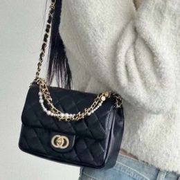 luxury designer bag Channeles sheepskin 24P square fat bag pearl chain small square bag hand-held shoulder crossbody bag womens bag