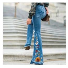Women's Jeans 2024 Flare Elastic Fashion High Waist Retro Casual Full Length Slim Fit Pants