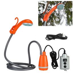 Portable Camping Shower Outdoor Pump Rechargeable Head and Folding Bucket for Hiking Traveling 240412