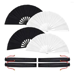 Decorative Plates 4 Pcs Large Folding Fan Silk Hand Chinese Japanese Tai Chi Handheld Dancing Prop Craft Fan(A)