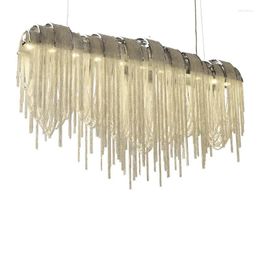 Chandeliers Modern Luxury Tassel LED Chandelier Silver Gold Aluminium Chain Pendant Lights Designer Long Strip Hanglamp