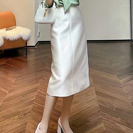 Skirts A Slim White Wool Split Back Skirt Korean Polyester Casual STRAIGHT For Women Harajuku Falditas