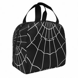 spider Web Black Insulated Lunch Bags Cooler Bag Reusable High Capacity Tote Lunch Box Girl Boy Beach Picnic d5do#