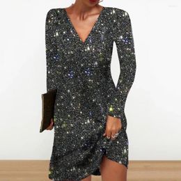 Casual Dresses Shiny Sequin Women Mini Skirt Fashion Summer Knee Street Elegant Playful 2024 O Neck Female Y2k Top Pullovers