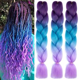 Jumbo Braiding Hair Rainbow Colors Extensions Fiber Mix Four Silky Colorful Braided Twist Hair Extensions Colored Synthetic Braids