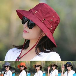 Unisex Summer Sunscreen Wide Brim Bucket Hats Women UV Protection Waterproof Panama Caps Hunting Sun Fisherman Hat for Mens Bob 240416