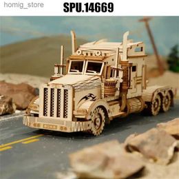 3D Puzzles 3d Wooden Puzzle Toys Heavy Truck Model Building Kits For Teens Adult Y240415