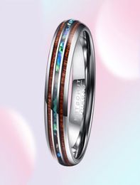 silver Colour koa wood abalone inlay high polish 8mm width 100 genuine wedding band elegance tungsten carbide rings for men 2107013200960