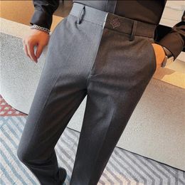 Men's Suits Solid Colour Slim Suit Pant Casual Business Formal Pants Embroidery Versatile Office Party Trousers Social Men Clothing