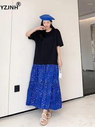 Party Dresses YZJNH 2024 Summer Long Dress Women's Korean Edition Loose Spliced Chiffon Flower Skirt Hem Large Size