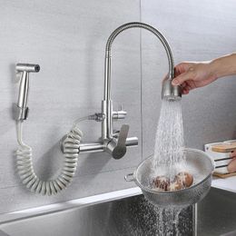 Kitchen Faucets Faucet With Sprayer Gun Lead Free Cold Water Mixer Tap Stream Spray Bubbler 360 Rotation Flexible Pipe Dual Function