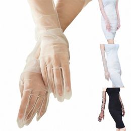 fi Lg Sheer Tulle Gloves Ultra Thin Stretchy Full Finger Mittens Mesh Elbow Wedding Bride Gloves Halen Accory x4DM#