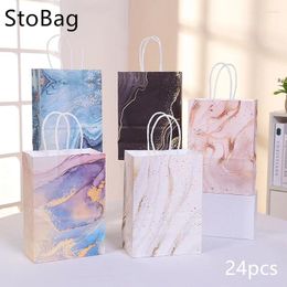 Gift Wrap StoBag Marble Wholesale Price Kraft Tote Paper Bag For Kids Baby Shower Party Wrapping Candy Toy Storage Decoration Suppily