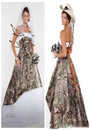 Elegant Strapless Camo Wedding Dresses Satin Tulle Corset Lace Up Camouflage Wedding Dress Country Cowgirls Bridal Dresses Sweep T8987940