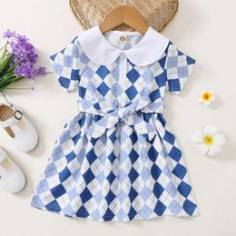 Girl Dresses Toddler Girls Summer Clothing 1-7Y Dress Short Sleeve Cute Lapel Plaid Princess Casual Party