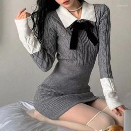 Casual Dresses Korean Fashion Mini Dress Women Harajuku Long Sleeves Knitted Academia Aesthetic Winter Clothes Outfits