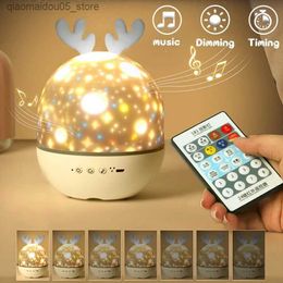 Lamps Shades NightLights Bedroom Starry Sky Projector Bluetooth Speaker Deer USB Table Light Bedhead Light Decoration for Children Q240416