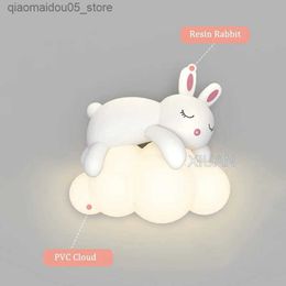 Lamps Shades Creative Rabbit Light White Cloud Wall Light AC 220V Childrens Bedroom Night Light Q240416