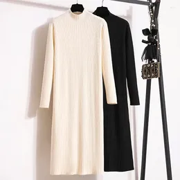 Casual Dresses Elegant Knit For Women 2024 Female Large Size 4XL Autumn Winter Half Turtleneck Black Apricot Base Party Vestidos