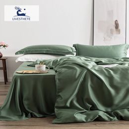 Liv-Esthete 100% Silk Green Bedding Set Mulberry 25 Momme Silk Bed Sheets Beauty Quilt Cover Set Pillowcase Queen King Bed Set 240403