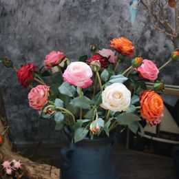 Decorative Flowers 2024 1 Bunch 2 Artificial European Peony Tea Rose Camellia Silk Flower DIY Home Garden Wedding Decoration