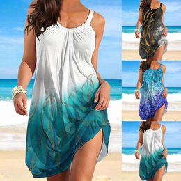 Casual Dresses Tank Sundress Summer Bohemian Print Women Fashion Sling Dress Flower Sexy Loose Seaside Beach Boho