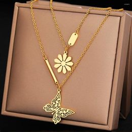 Pendant Necklaces Stainless Steel Vintage Delicate Butterfly Flower Pendants Bohemian Aesthetic Fashion Chain Necklace For Women Jewelry