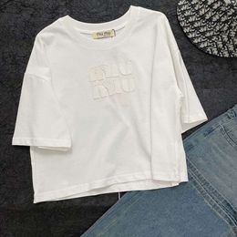 MM Family 24Ss New Sleeve Tee Letter Embroidery Decoration Round Neck Design Fashion Versatile Loose Short T-Shirt For Women