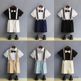 Suits Children Formal Strap Shirt Short Bowtie Clothing Set Kids Summer Photograph Birthday Dress Boys Piano Performance Dance Costume