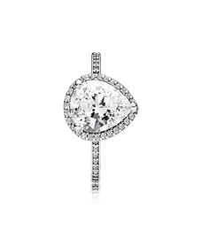 Wholesale- Silver CZ Diamond Tear drop Wedding RING Set Original Box for Water Drop Rings for Women Girls Gift Jewelry5940464