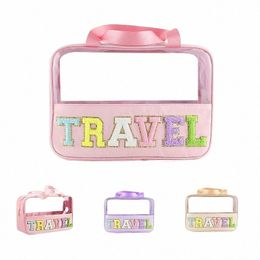 translucent W Bags Travel Makeup Bags with Letter Patches Large Clear Make up Bags Zipper Pouch with Handle Bath Organizer w4VR#