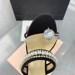 Designer casual Fashion Women Satin Arco perle per perle in cristallo con tacchi alti sandali scarpe da festa mulor sandalie mujeres 10 cm