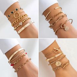 Link Bracelets Stacked And Mixed Chain Hip-hop Geometric Heart Circle Adjustable For Women Fashion Jewelry Minimalist Accessories