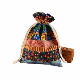 30pcs/lot 13x18cm 5x7 inches Ethnic Style Tribe Cott Linen Bags Drawstring Pouches Tribal Bags Gift Package Storage Bag n9Ov#