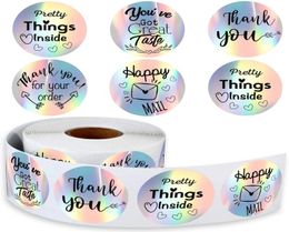 500pcsroll Thank You for My Small Business Stickers Paper ThankYou Label Sticker Rainbow Silver Roll Adhesive Ship Mail Labels 26760513