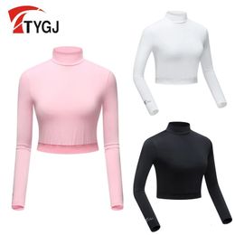 TTYGJ Golf Clothing Summer Sun Protection Ladies Ice Silk Bottoming Clothes High Waist Half Long Sleeve Tshirt 240416