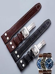 Watch Bands Watchband For IWC Mark Series Genuine Leather Strap Accessories Male Rivet Cow Wristband 22mm Black Brown5605559