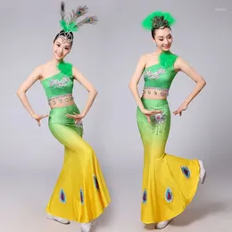 Stage Wear Woman Belly Dance Sexy Peacock Tarts Tail Dresses Lady Performance Costumes 2 Colors Kind Headdress