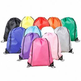 1pcs Unisex Polyester Drawstring Bag Sport Waterproof Backpack Bundle Pocket for Men Women Student Rucksack Bag Swimming School c2lZ#