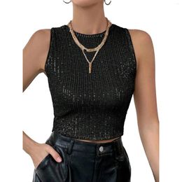 Women's Tanks Women Shiny Sequin Cropped Tank Tops Party Vest Casual Fashion Solid Color Sleeveless T-shirt Camisole For Rave Dancing