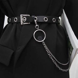 Waist Chain Belts Women Belt PU Leather Pin Buckle Punk Wind Jeans New style fashion Female Black Free Size Grommet Belts For PantsL240416