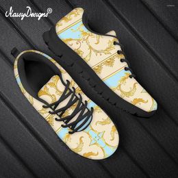 Casual Shoes Noisydesigns Blue And Golden Triditional Barque Floral Design Flats Custom Women Footwear Spring Autumn