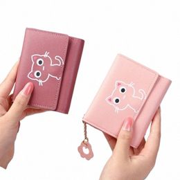 women Wallet Cute Cat Short Wallet Leather Purse Girls Mey Bag Card Holder K7PK#