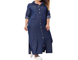 2019 Sexy streetwear front button long dress Loose blue long sleeve autumn dresses vestidos FeiTong Casual Denim shirt dress women4961249