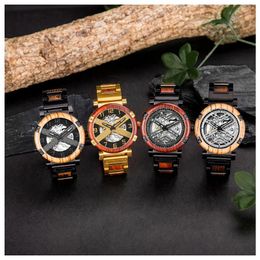 Wristwatches Men's Wooden Stainless Steel Combined Mechanical Pointer Watch Large Luminous Skeleton Punk Business Personalised Gifts