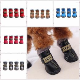 Dog Apparel Warm Pet Snow Boots Non Slip Waterproof Winter Shoes Soft Plush/PU For 4Pcs/Set Chihuahua