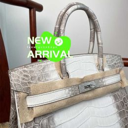 Designer Himalaya Crocodile Handbag Tote Bags Lola High Definition Bk30 White Diamond Buckle Xinglong Nile Skin Hand Sewn Wax Thread Platinum Handbag WN-N3E1