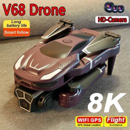 Drones V68 Drone 8K Professional Dual-Camera 5G GPS Obstacle Avoidance Drone Aerial Photography Optical Flow Foldable Quadcopter Toy 24416
